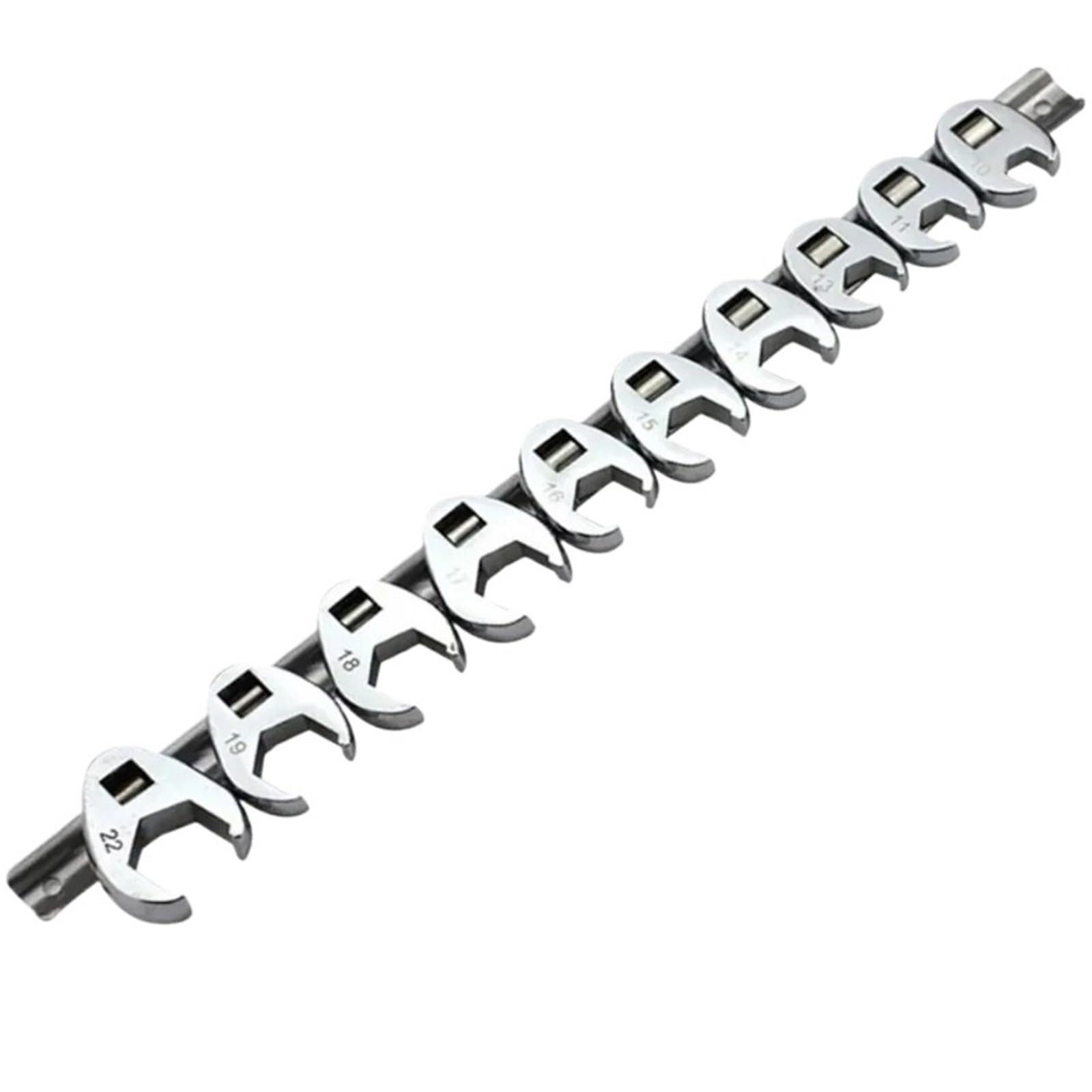 Xuczhai Silver 10Pcs/Set 10-22Mm Crowfoot Wrenches Metric Foot 3/8Inch Drive Open End Spanner Carbon Steel Horn Wrench Head