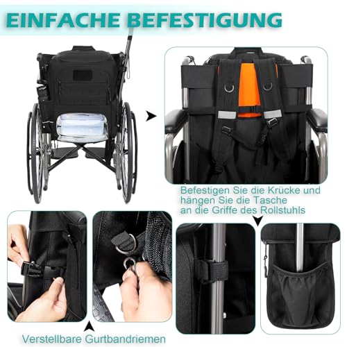 BlesMaller Taschen für Rollstuhl Nylon Rollstühle Rucksack für Rollator Zubehör Aufbewahrungstasche mit Krücken Taschen & Isolationstasche