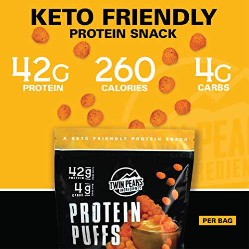 Twin Peaks Low Carb, Keto Friendly Protein Puffs, Nacho Cheese 2 Servings, 3 Pack (60G, 42G Protein, 4G Carbs) #TOP2