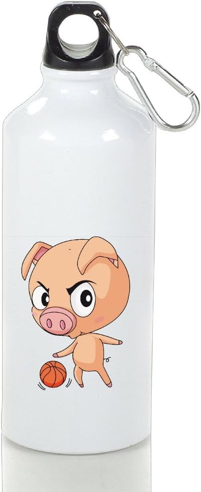 WATE Cartoon Pig Playing Basketball Aluminum Water Sports Bottle 500ml White For Traveling Climbing Hiking Biking