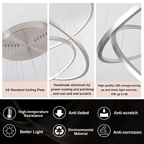 Royal Pearl Modern Led Chandeliers 6 Rings High Ceiling Chandeliers Large Contemporary Brushed Nickel Chandelier For Dining Room Living Room Staircase Entryway, 3000K 4000K 6000K #TOP3
