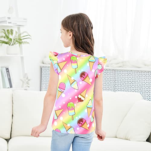 Image of JESKIDS Girls Short Sleeve Shirts Ruffle Tie Front Unicorn /Tie Dye Print Summer Tee Tank Tops 3-11 Years