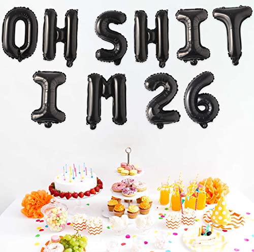 Image of Oh I'm 26! Latex Balloons 16 Inch Black Hallo Twenty Six Cheers to 26 Years Old Theme Decor for Man Woman Happy 26th Birthday Party Photo Studio Prop Flag Decorations Favors Supplies
