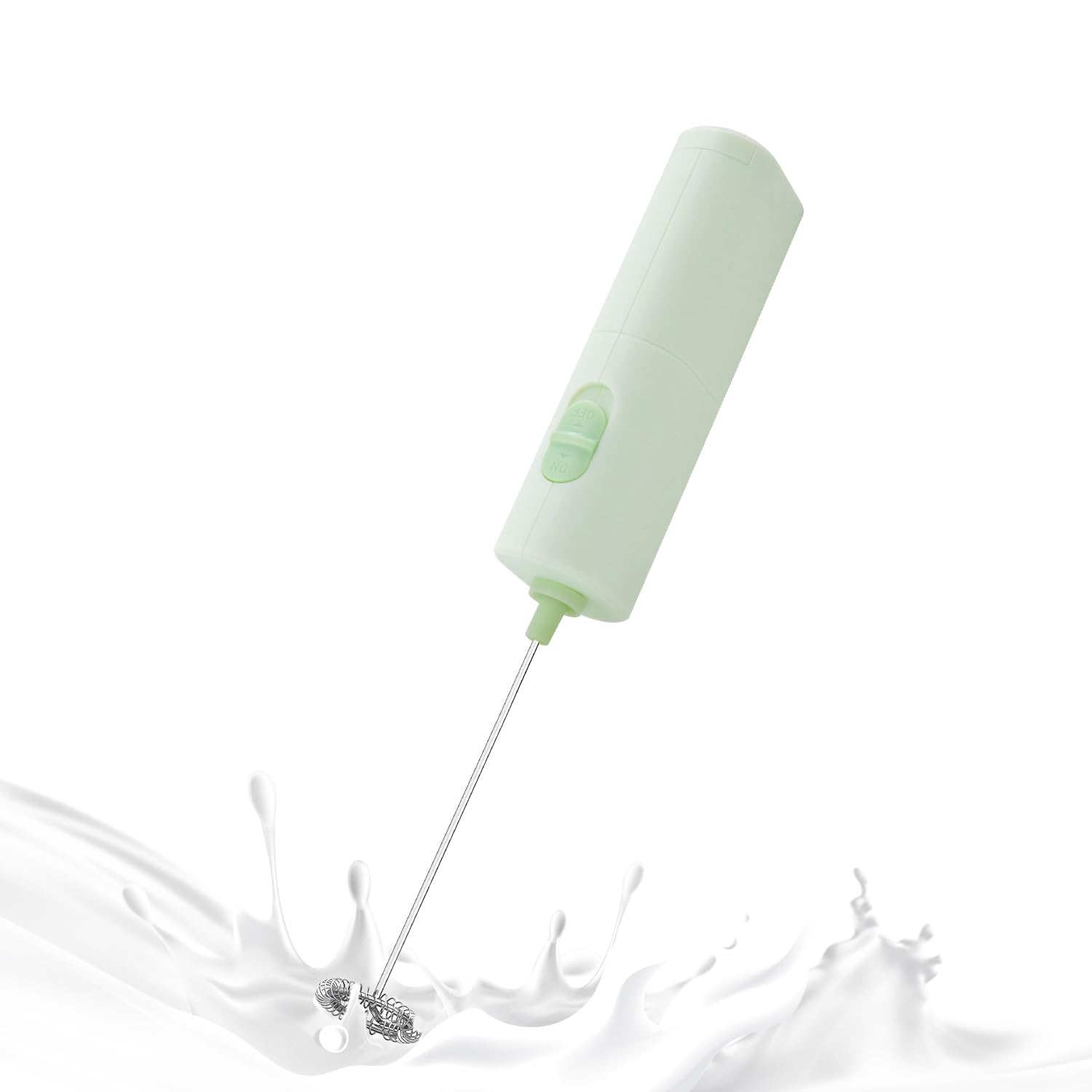ELMWAY Compact Handheld Electric Milk Frother – Battery Operated Coffee Frother & Mini Electric Whisk for Latte, Cappuccino & Matcha (2 × AA Batteries) – Light Green