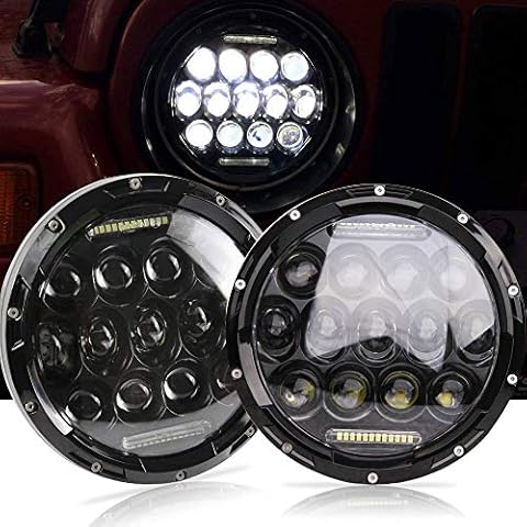 7 Inch Round 27 LED Headlight, Riloer Round Hi/Low Beam Angel Eyes LED Headlight DRL Flashing LED Headlight Halo Angle Eyes Light Cover
