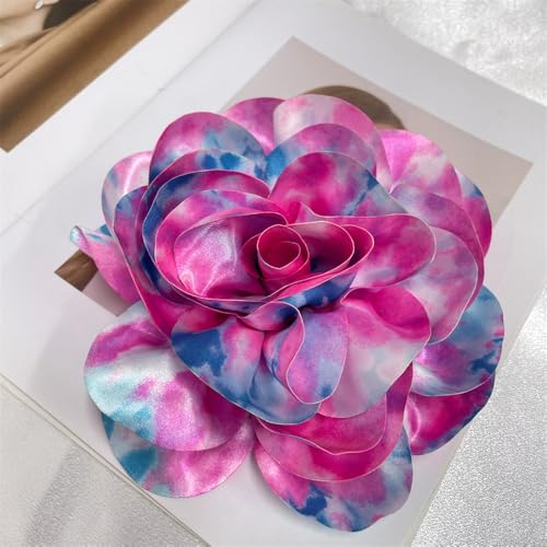 Image of Dainty Dyed Satin Fabric Leopard Print Rose Flower Extra Large Big Brooches Lapel Pins for Women Delicate Silk Floral Flower Oversized Brooch Pin for Wedding Party Banquet Dress Suit Ceremony Clothes Accessories Jewelry Gifts 7.5in