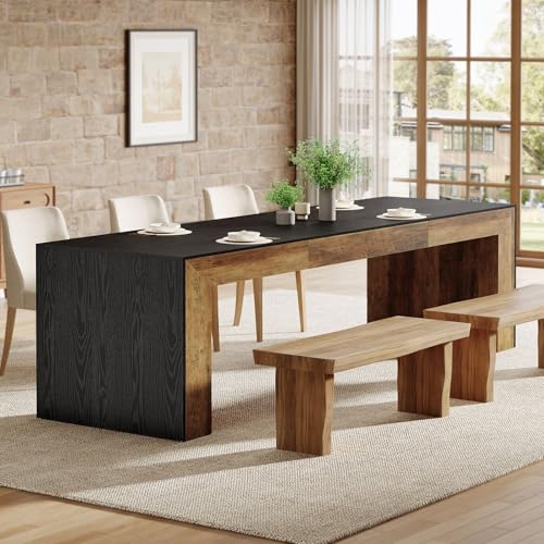 Tribesigns Extra Long Dining Table for 6-8 People, 86.6-Inch Rectangular Kitchen Table with Wooden Tabletop and Legs for Kitchen, Dining Room, Living Room, Heavy Duty, Black+Brown