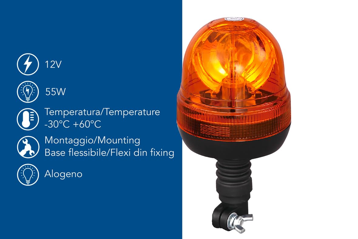 Lampeggiante Alogeno Ama 12V 55W Base Flessibile Magnetica