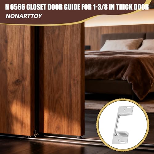 4 unidades de guías inferiores para puertas empotradas N 6566, para puertas de 1-3/8 pulgadas de grosor, hardware para puertas empotradas, guía de piso oculta para puertas correderas de armarios y clósets miniatura 7