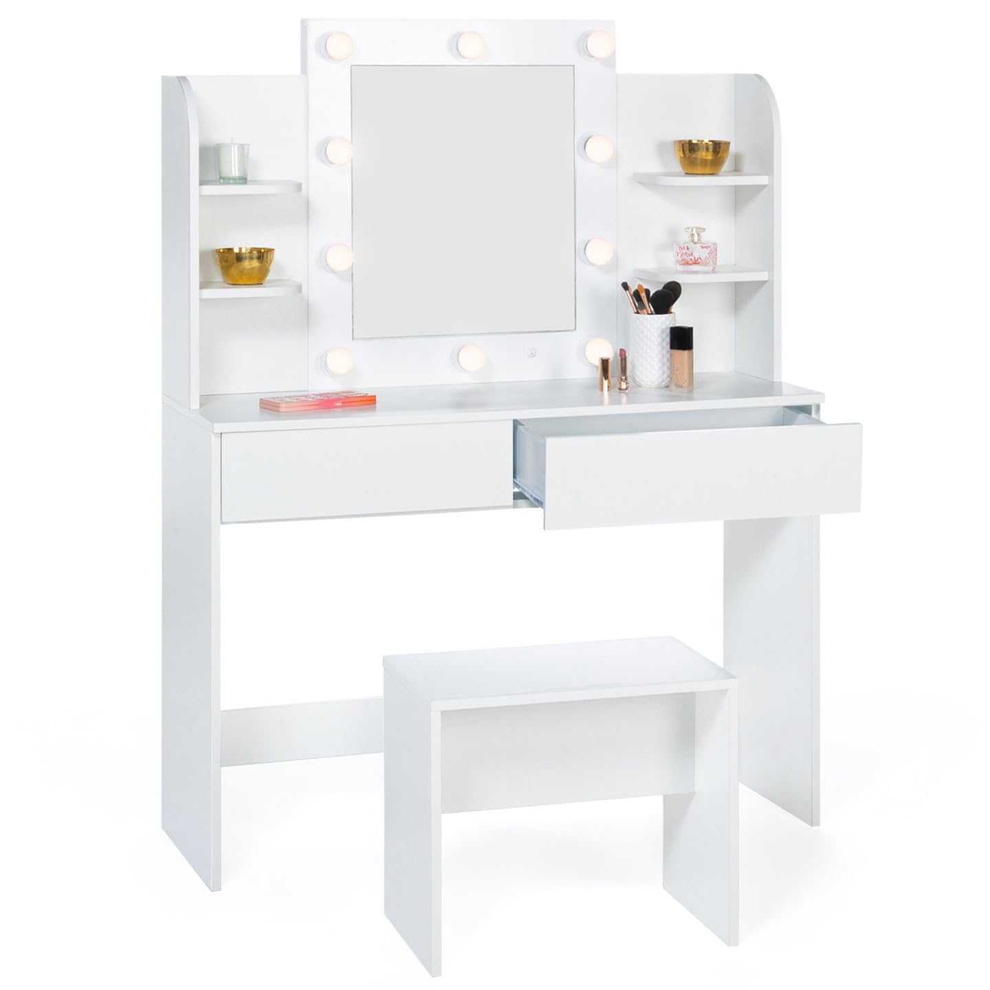 IDMarket - Coiffeuse Zelia Blanche Miroir LED