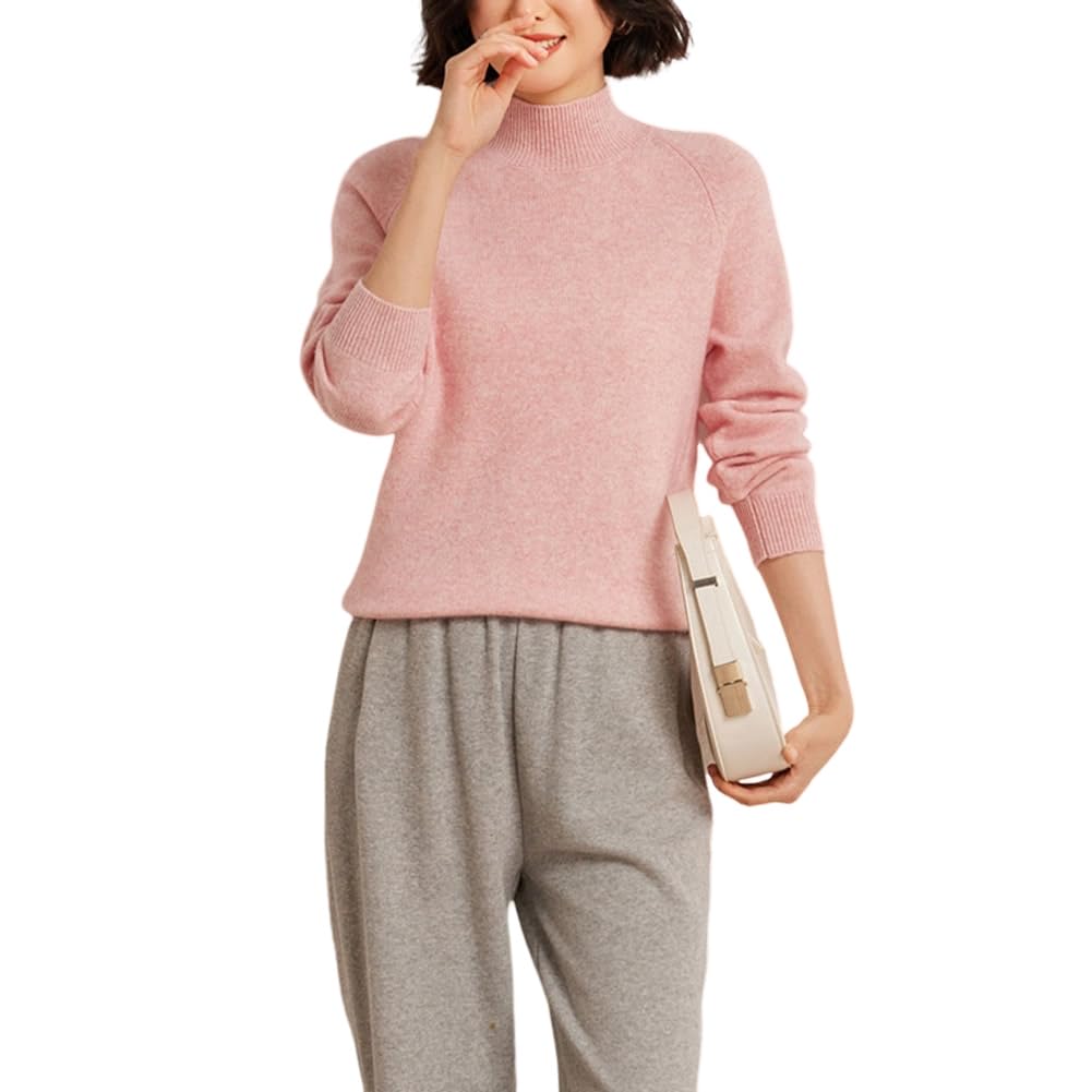 Valin Maglione da donna 95% cashmere con colletto alto, a maniche lunghe, in lana di cashmere, tinta unita