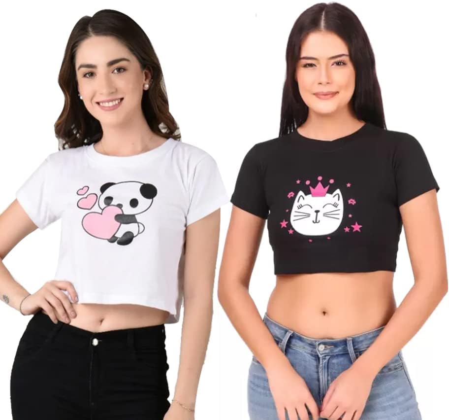 HITAGE Bag Store Crop top for Women | Casual Round Neck | T Shirt Half Sleeve | Crop Tees | Graphic Printed Top for Girls & Women | Short Sleeve Cropped | Ripped Crop | Stylish Top