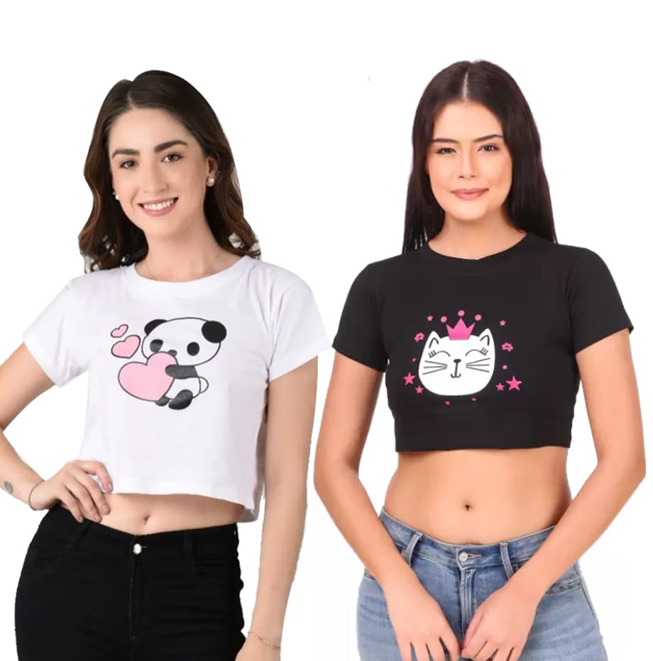 HITAGE Bag Store Crop top for Women | Casual Round Neck | T Shirt Half Sleeve | Crop Tees | Graphic Printed Top for Girls & Women | Short Sleeve Cropped | Ripped Crop | Stylish Top