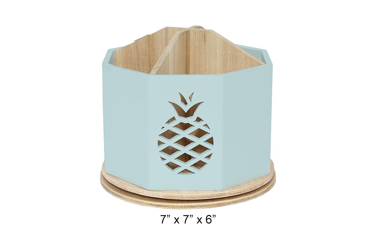 Spinning organizer na biurko – dekoracyjny drewniany obrotowy długopis i kubek na ołówki – biurko i blat stołu stacja do materiałów biurowych – od Designstyles (Sky Blue Ananas Cutout)