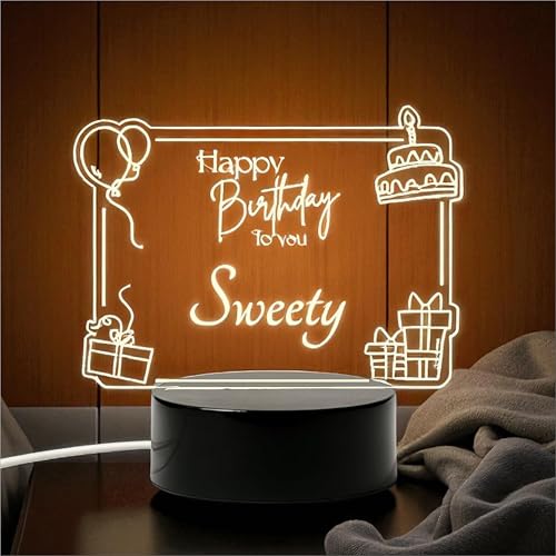 P Arts Personalized Acrylic Happy Birthday Name LED USB Table Lam...