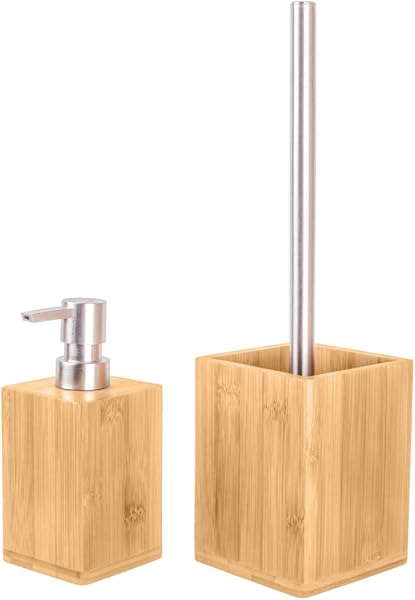 Sanilo Set di accessori per il bagno, dispenser di sapone e scopino WC, materiale di alta qualita, che attira l'attenzione in ogni bagno (Bambù Set) - 2
