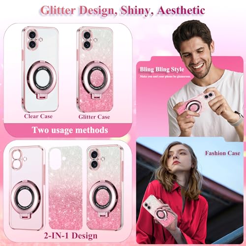 Coque transparente à paillettes pour iPhone 16 silicone rose - 3