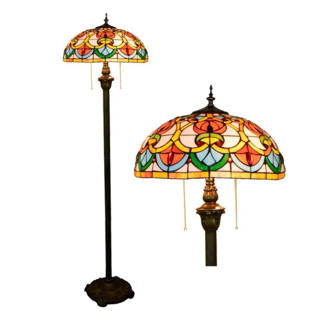 IUokLU 16-Inch Tiffany Style Floor Standing Lamp 64 Inch Tall Retro Stained Glass 2 Light Antique Base for Bedroom Living Room Reading Lighting Table Set,E27×2,40W,16inch
