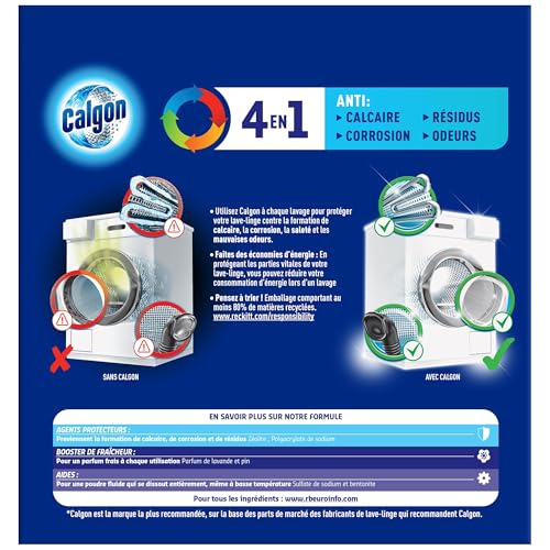 CALGON Poudre 4en1 Anticalcaire Nettoyant pour Lave-linge - 60 doses - 1,5kg – vue 2