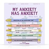 Moonlight Makers Funny Pens — Cute Pens with Sayings for Anxiety, Black Ink Ballpoint, Snarky Office Desk Accessories, Women, Coworkers, Friends, Gift Ideas, Set of 5, My Anxiety Has Anxiety