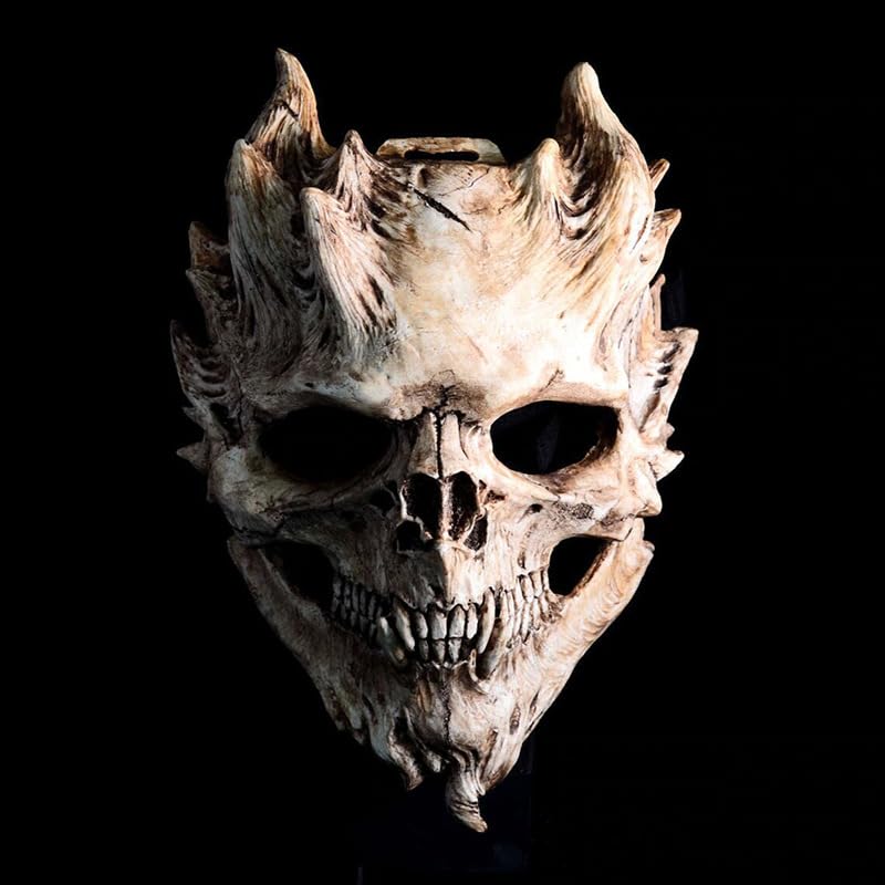 Skeleton Mask Scary Skull Demon Horror Evil Mask Creepy Halloween Masquerade Cosplay Party Costume Accessories Props Full Head Latex