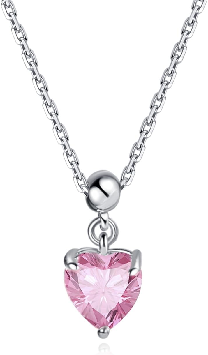 Adjustable Charm Heart Cut Love Birthstone Pendant Necklace Trendy Cubic Zirconia Jewelry for Women