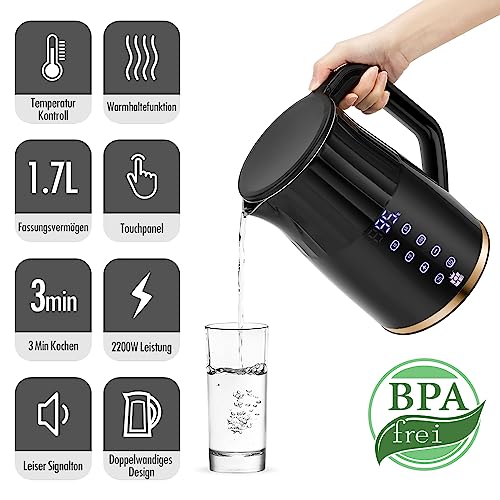 ForMe Edelstahl Wasserkocher 1,7 L mit Temperatureinstellung Temperaturwahl 40-100°C I LED Digitale Temperaturanzeige I Temperatur Einstellbar Kessel I Teekanne Teekessel Warmhaltefunktion I BPA Frei – Bild 4