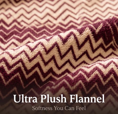 Image of SANMARINO Premium 300 GSM Double Bed Flannel Blanket | Ultra Soft Zig Zag Plush Blanket | All Season Lightweight & Cozy | AC Blanket for Bed, Sofa, Couch, Travel & Camping | 220x230 cm,Burgundy