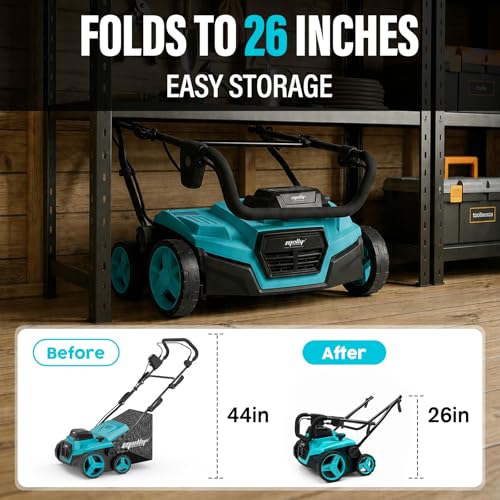 Image of Cordless Lawn Dethatcher Compatible with Makita 18v Battery(Tool Only), 36V Dual Battery Powered Brushless 2-in-1 Scarifier, 15'' Wide, 12-Gal Collection Bag, Air Boost Technology, 5 Adjustable Depths