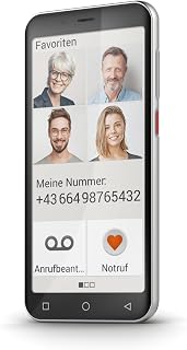 emporia SMART.5 Mini, mobiele telefoon voor senioren, 4G Volte, senior smartphone zonder abonnement, mobiele telefoon met noodknop, 4,95 inch display, Android 13, 13 MP camera, zwart