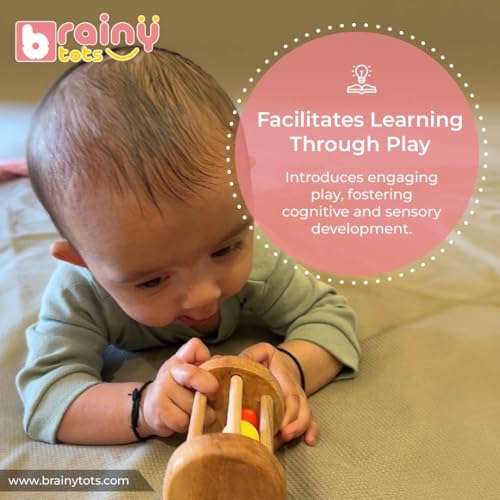 Image of Rolling Drum Rattle | Colorful Wooden Baby Rattle Toy with Spinning Drum for Engaging Sensory Play and Exploration