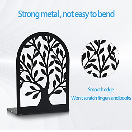 Umikk Book Ends, Bookends for Shelves, Tree Book End to Hold Books, Metal Bookend Stopper, Non-Skid Book Holder, Black Book Supports for Office Home Kitchen, Modern Decorative Bookends(3 Pair/6 Pcs) - Thumbnail 3