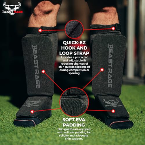 Schienbeinschoner für Muay Thai, Kickboxen, MMA, Taekwondo, Boxen, Kampfsport, elastische Socken, gepolsterte Beinspannschutzpolster, Schienbeinschoner, Sparringstraining, Karate, BJJ M, SCHWARZ