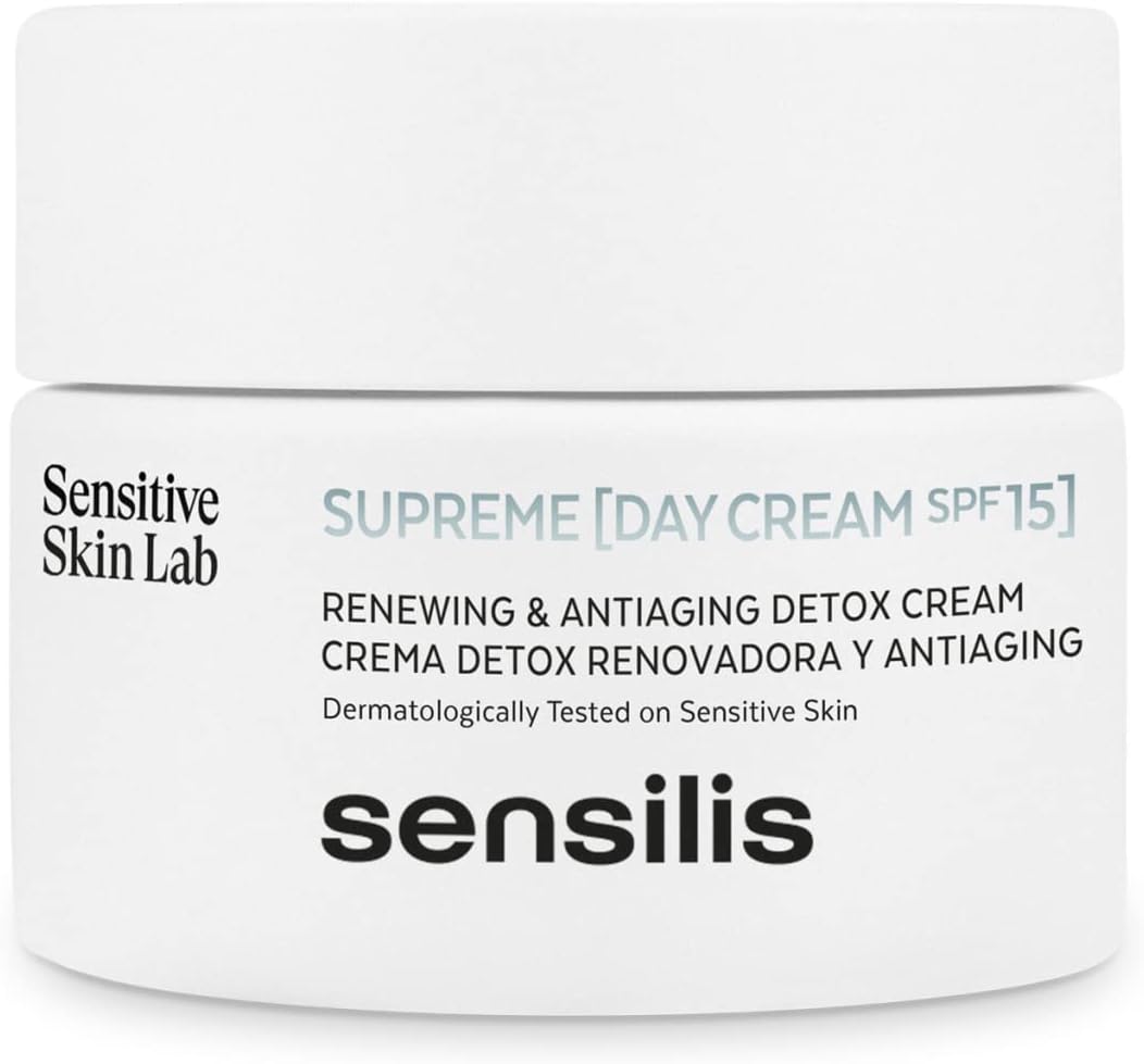 Sensilis Supreme Day Cream Detox dagcrème renoverend, antioxidant en anti-aging met hyaluronzuur en SPF15, voor droge en normale huid, 50 ml