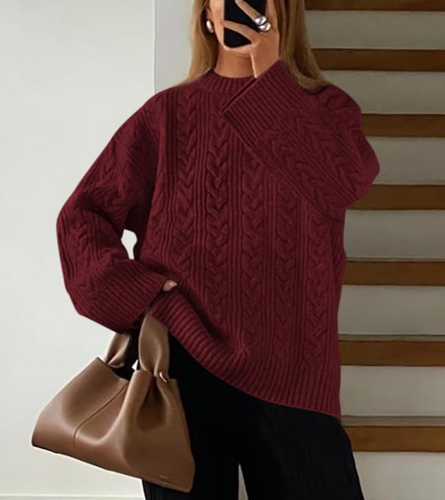 Okiwam Women's Oversized Sweaters Crewneck Cable Knit Pullover Casual Loose Fall Outfits Spring Fashion Clothes 2026 - Image 6
