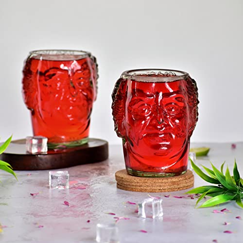 Image of KAVI Old Monk Bottle Upcycled Drinking Glasses, | Recycled Glass Tumblers, Eco-Friendly, Durable & Stylish | 600ml, Set of 2