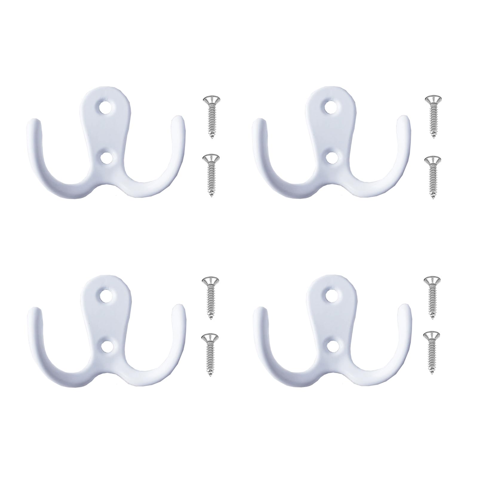 4 ganchos de doble bifurcación, colgador de ropa montado en la pared, adecuados para perchas de metal vintage en baños y dormitorios, con 8 tornillos, color blanco