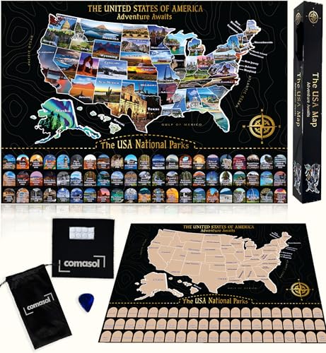 Premium Scratch Off Map Large Scratch Off Map of United States + All 63 US National Parks Scratch Off Poster, Journal Gifts...