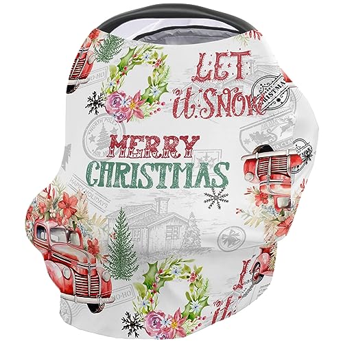 Nursing Cover for Breastfeeding Scarf, Merry Christmas Ornament Truck Red Baby Car Covers Super Soft Multi Use for Canopy Shopping Cart Cover Blanket Stroller Cover