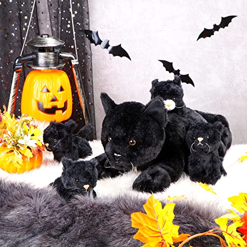 Image of Skylety 5 Pieces Cat Stuffed Animal with Babies Inside Belly Plush Cat Pregnant Mommy Kitty with 4 Cute Fluffy Stuffed Kittens Christmas Birthday Surprise Gifts(Black)