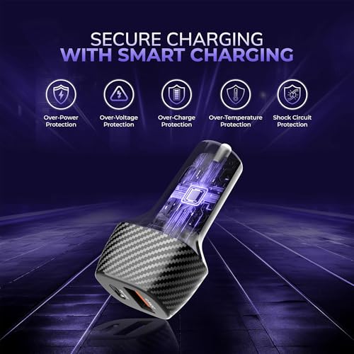 Image of DR VAKU TROSVOLT 53W Car Charger Fast Charging Dual Port Type C PD QC PPS 3.0 USB Car Mobile Laptop Adapter for iPhone 17 /16 /15 /14 /13 etc., Samsung All Series, Tablets, & Android Smartphones- Black