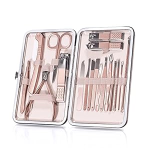 OWill Manicure Set, 18pcs Nail Clippers Pedicure Kit with PU Leather Case Nail Care Kit Professional Tools Gift for…
