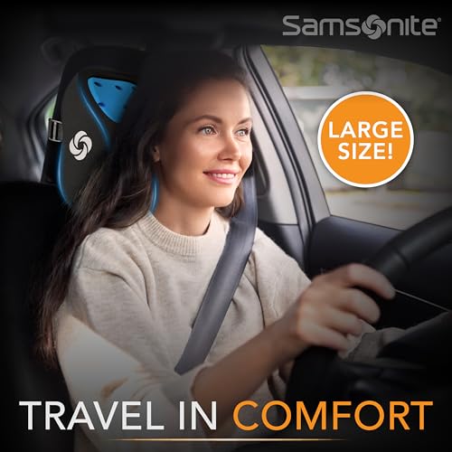 Image of SAMSONITE, Infused-Gel Car Neck Pillow with Airflow Memory Foam, Headrest Support Cushion for Driving, Universal - Fits Any Vehicle, Including SUVs and Trucks, Washable Cover, Large Size, Black