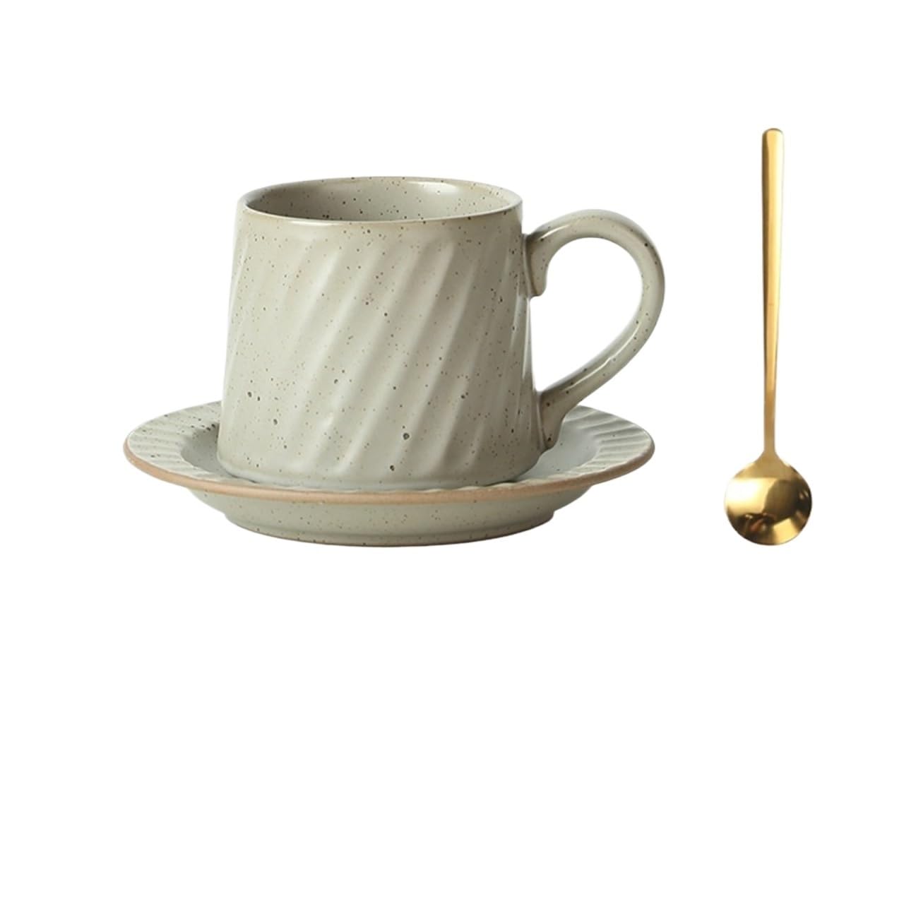 LIBANGRONG-888 Mugs Ceramic Mug Striped Retro Latte Simple European Hand-poured Coffee Cup Gray with Saucer and Spoon Set Milk Tea Cup