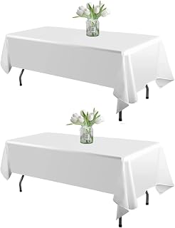 2 Pack White Table Cloth Rectangle 60 X 102 Inch Polyester Tablecloths, Wrinkle Resisitant Tablecloth for Wedding Buffet Parties and Dining (White, 2 Pack 60 X 102 inch)