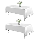 WIGENIUS 2 Pack White Table Cloth Rectangle 60 X 102 Inch Polyester Tablecloths, Wrinkle Resisitant Tablecloth for Wedding Buffet Parties and Dining (White, 2 Pack 60 X 102 inch)
