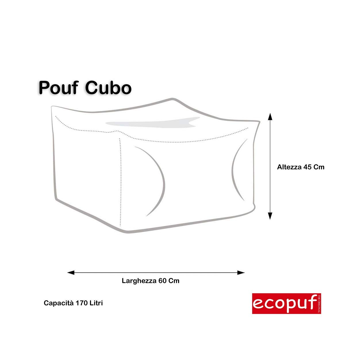 Ecopuf Cube Pouf Ottoman d'extérieur en polyester imperméable amovible et plein de boules de polystyrène