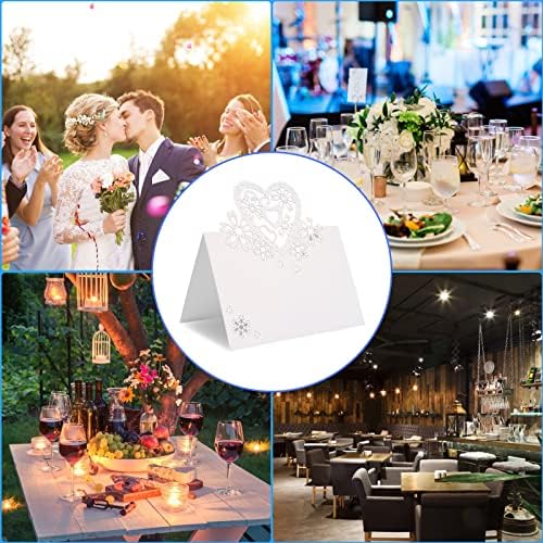50PCS White Table Cards Name Place Cards Wedding Table Place Name Cards Hollow Heart Wedding Table Number Name Place Cards Christmas Table Decoration Cards for Table Setting Cards (White Heart)