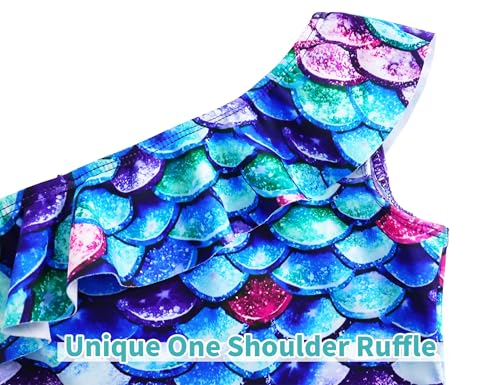 Image of Snowheart Girls Swimsuit Adjustable Shoulder Strap UPF50+ One-Shoulder Ruffle Bathing Suit 3-12T