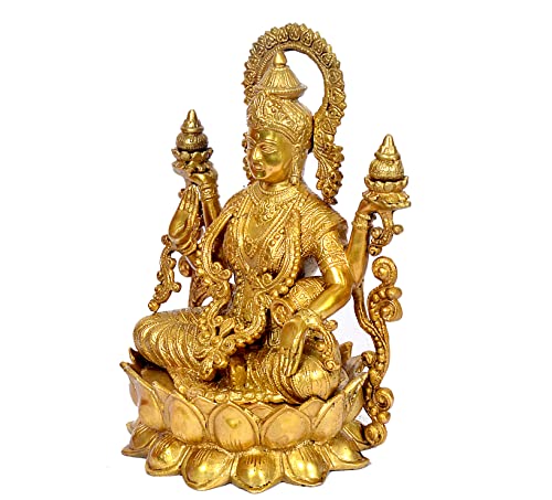 Image of AONA Large Brass Lakshmi Maa Statue Idol, 12 Inch Height